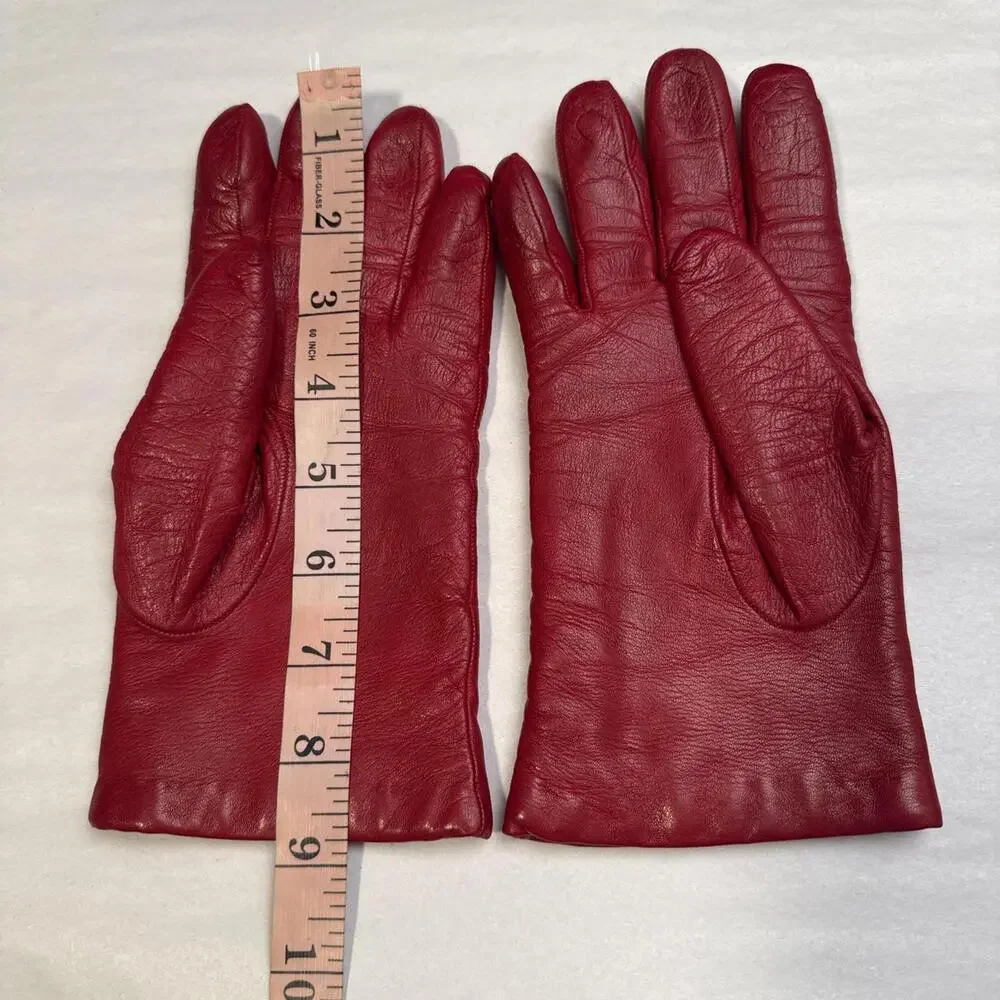 Vintage Portolano Italian Red‎ Leather Cashmere Lined Gloves size 8